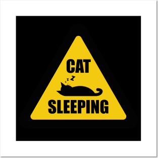 Black Cat Sleeping Sign Text Posters and Art